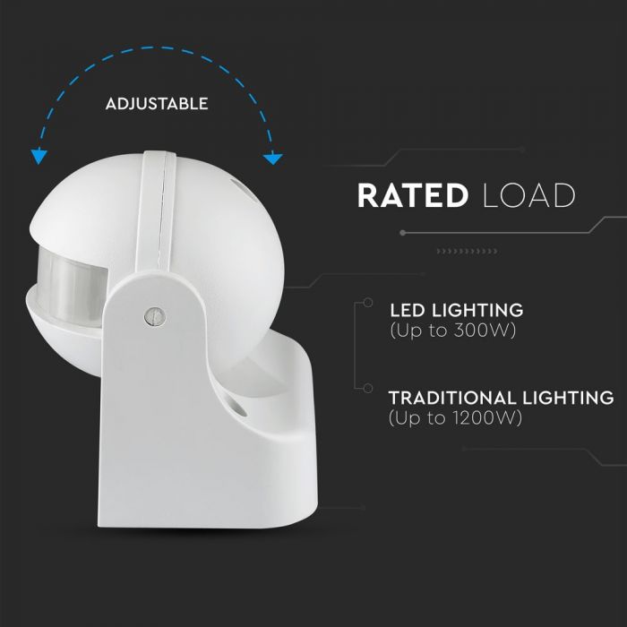 LED INFRARED MOTION SENSOR WALL 180° 12m IP44 Max. 1200W