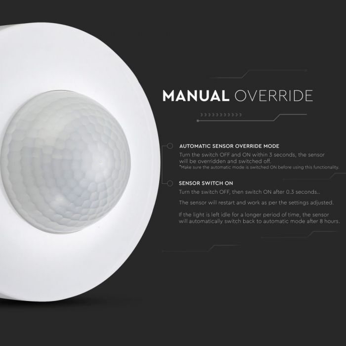LED INFRARED MOTION SENSOR CEILING 360° 12m IP20 Max. 1200W