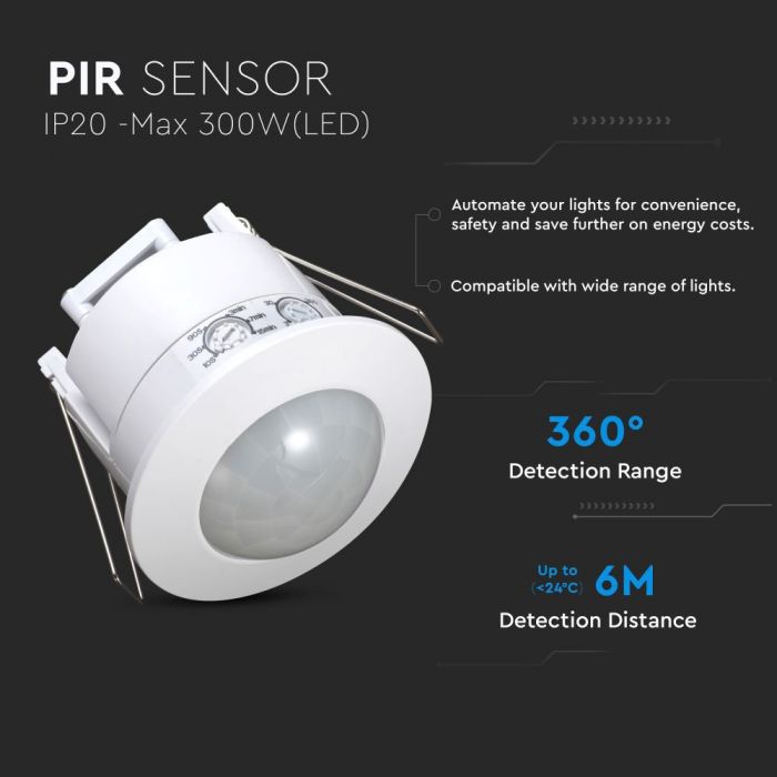 LED PIR CEILING INFRARED MOTION SENSOR FIXED 360° 6m (61.5mm) Max 1200W