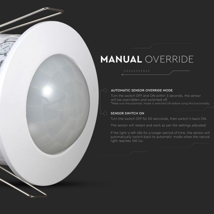 LED PIR CEILING INFRARED MOTION SENSOR FIXED 360° 6m (61.5mm) Max 1200W