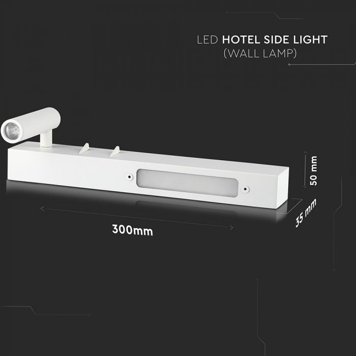 LED WALL LAMP 3W+6W WW 680lm 120° 300X50X35 WHITE