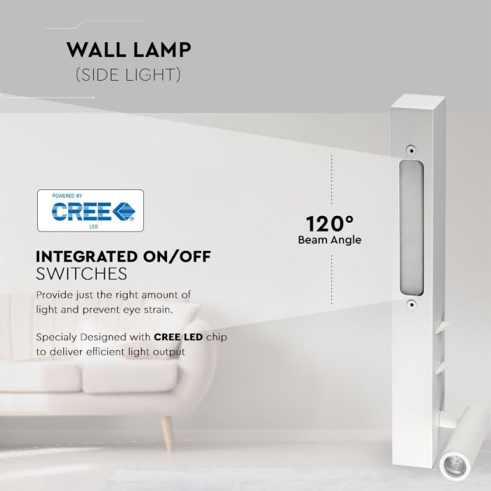 LED WALL LAMP 3W+6W WW 680lm 120° 300X50X35 WHITE