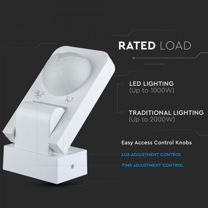 LED INFRARED MOTION SENSOR WALL 360° 20m IP20 Max. 1000W WHITE