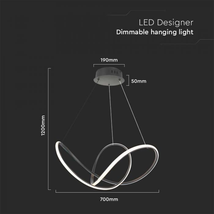 LED DECORATIVE HANGING LIGHT 50W WW 5220lm 700x1200mm BLACK