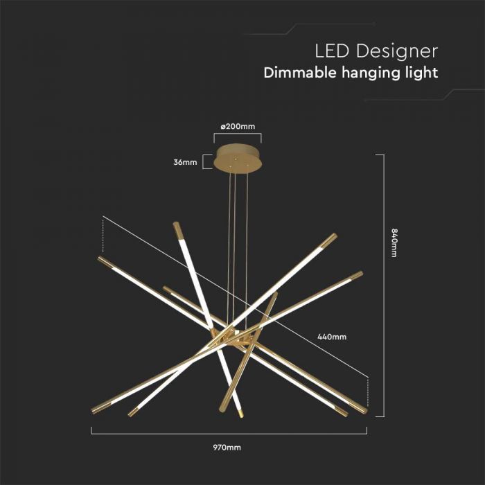 LED DECORATIVE HANGING LIGHT 42W WW 4480lm 970x840mm GOLD