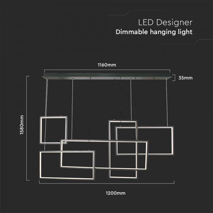 LED DECORATIVE HANGING LIGHT 45W WW 4800lm 1200x1580mm BLACK