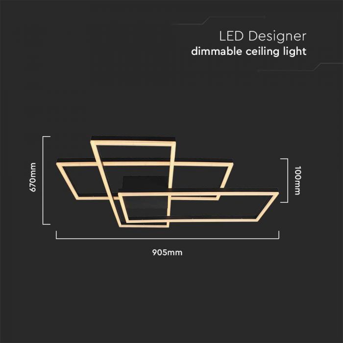LED DECORATIVE CEILING LIGHT 50W WW 5010lm 905x670x100mm BLACK