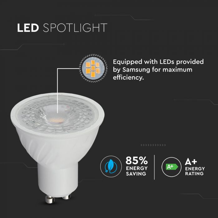 LED GU10 LAMP 6.5W CW 450lm 38° 50X55 SAMSUNG CHIP DIMMABLE