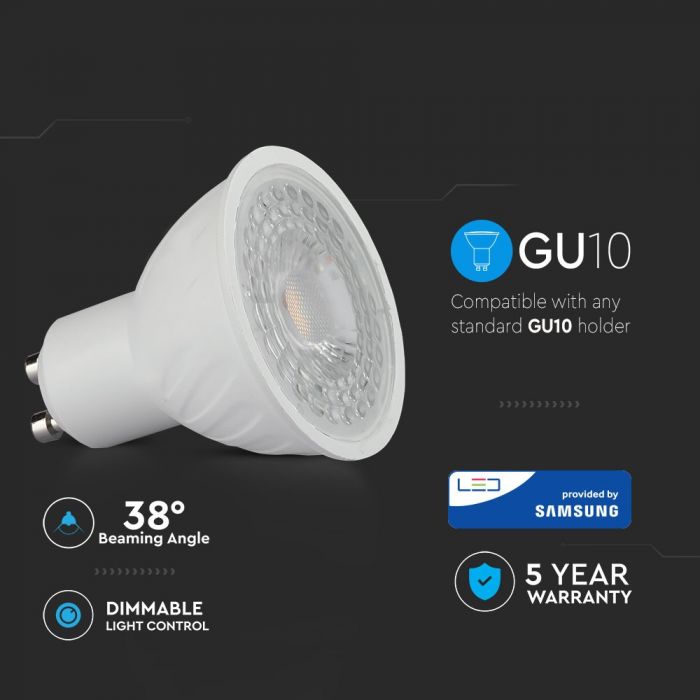 LED GU10 LAMP 6.5W CW 450lm 38° 50X55 SAMSUNG CHIP DIMMABLE