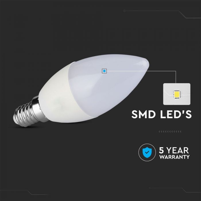 LED E14 LAMP 5.5W CW 470lm 200° C37 SAMSUNG CHIP DIMMABLE