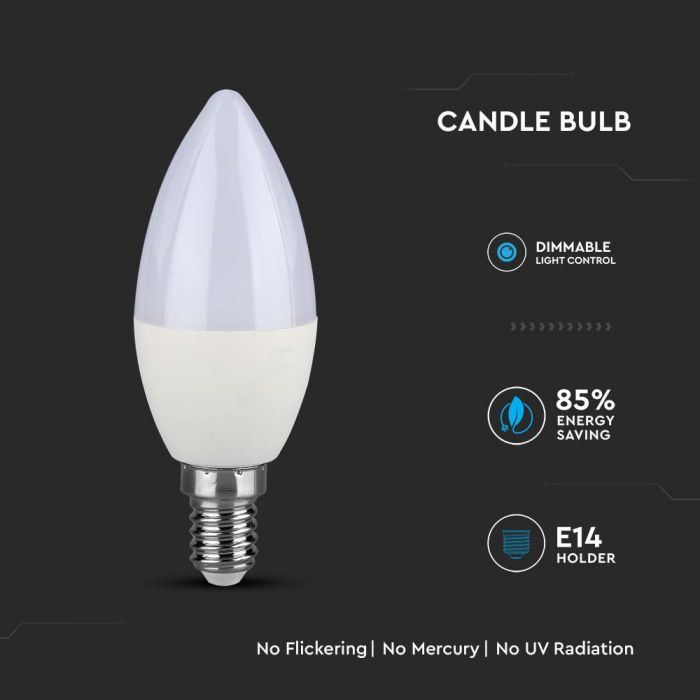 LED E14 LAMP 5.5W CW 470lm 200° C37 SAMSUNG CHIP DIMMABLE