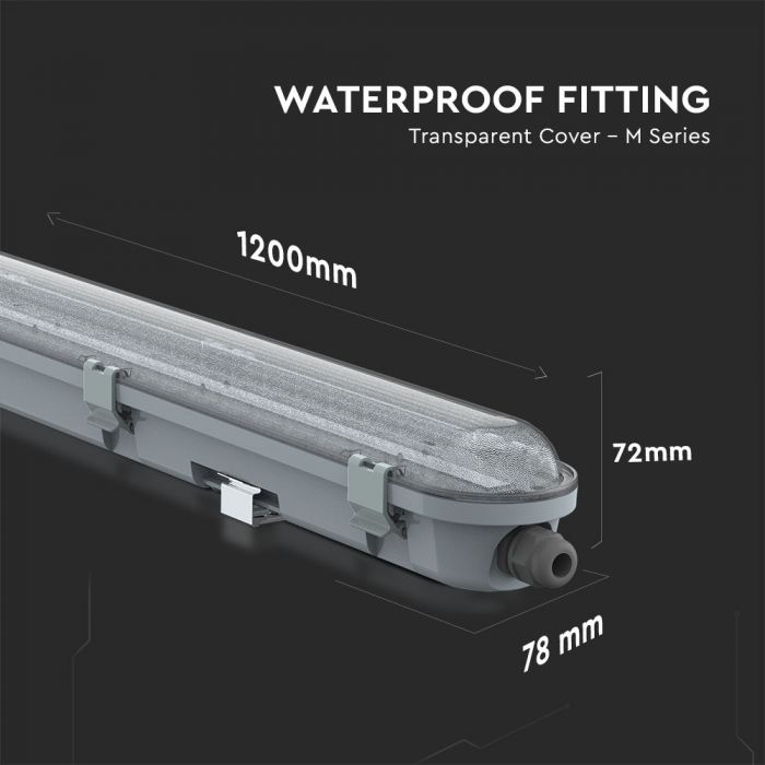 LED TUBE M-SERIES LAMP 36W CW 4320lm 4FT 120° TRANSPARENT COVER IP65 A++
