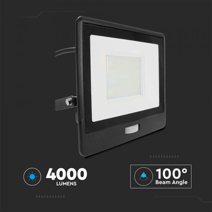 LED FLOOD SENSOR 50W CW 100° 4000lm IP65 BLACK SAMSUNG CHIP (1M CABLE)