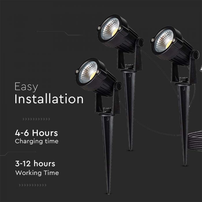 LED SOLAR SPIKE 3x1.2W  3x50lm WW 60x75x250mm BLACK IP65