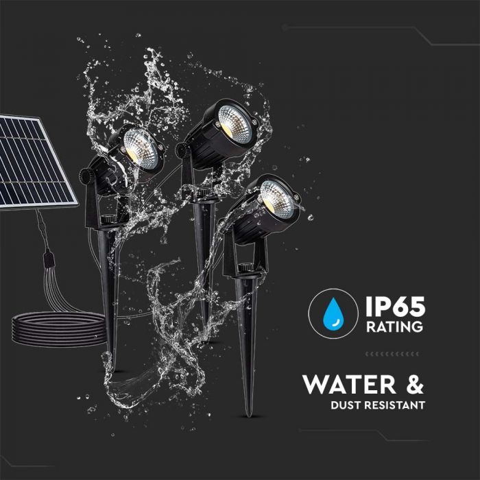 LED SOLAR SPIKE 3x1.2W  3x50lm WW 60x75x250mm BLACK IP65