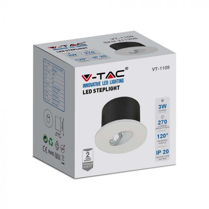 LED STEPLIGHT ROUND 3W WW 120° 2700lm 80x51mm (62mm)
