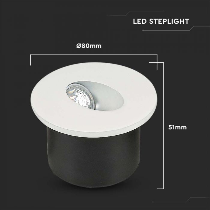LED STEPLIGHT ROUND 3W WW 120° 2700lm 80x51mm (62mm)
