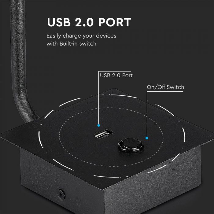 LED WALL LAMP WITH SWITCH & USB PORT 3W WW 150lm 15° 120X120X45 BLACK