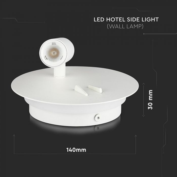 LED WALL LAMP 3W+6W WW 680lm 120° 140X30 WHITE