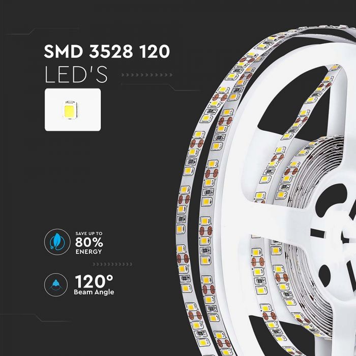 LED STRIP LIGHT 3528 SMD 120LEDs WW 800Lm 12V 8W/M