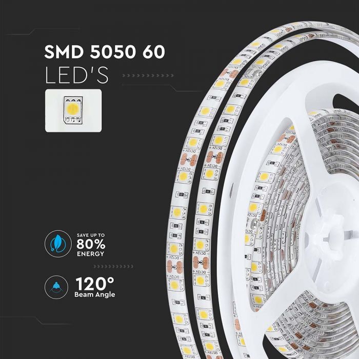 LED STRIP LIGHT 5050 SMD 60LEDs WW 12V  900lm/M 11W/M IP65