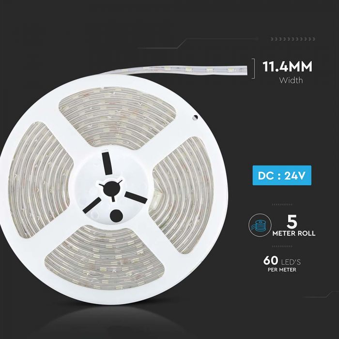 LED STRIP LIGHT 5050 SMD 60LEDs WW 830Lm 10W/M 24V 5M IP65