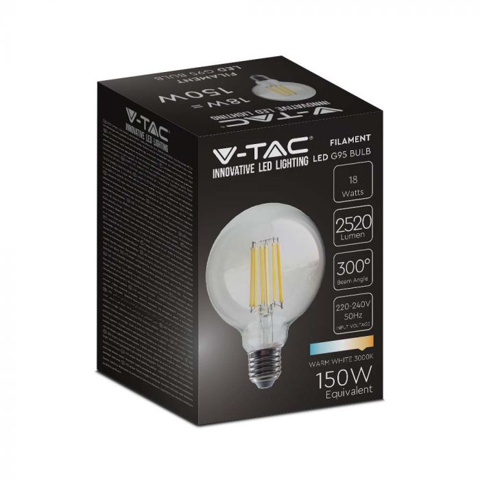 LED E27 FILAMENT LAMP G95 18W WW 2520lm 300° 95x138 140LM/W