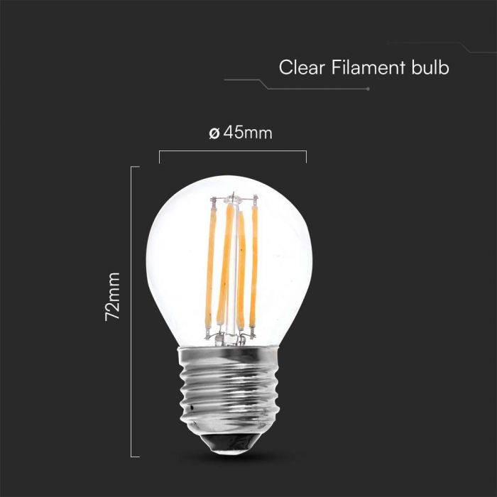 LED E27 FILAMENT LAMP 6W WW 600lm 300° 45X72 G45 GLOBE