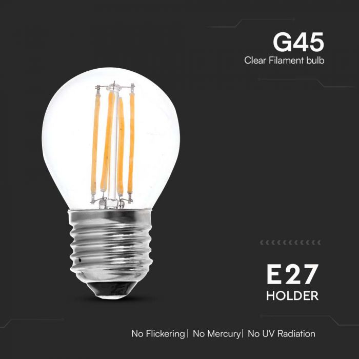LED E27 FILAMENT LAMP 6W WW 600lm 300° 45X72 G45 GLOBE