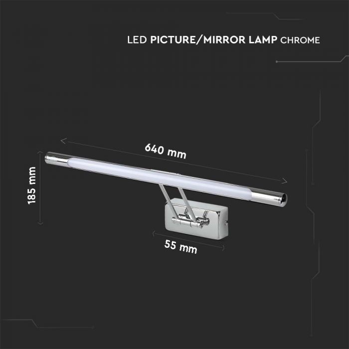 LED WALL MIRROR LAMP CHROME 13W DL 910lm 64x5.5x18.5 METAL + PMMA