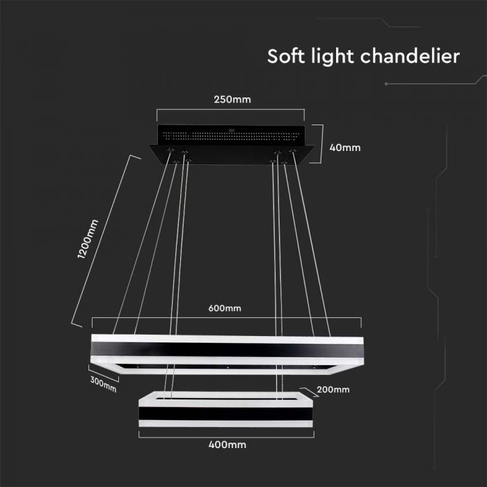 LED SOFT LIGHT CHANDELIER HANGING 2 STEP 113W WW 6300lm 360° 40X60 BLACK DIMMABLE
