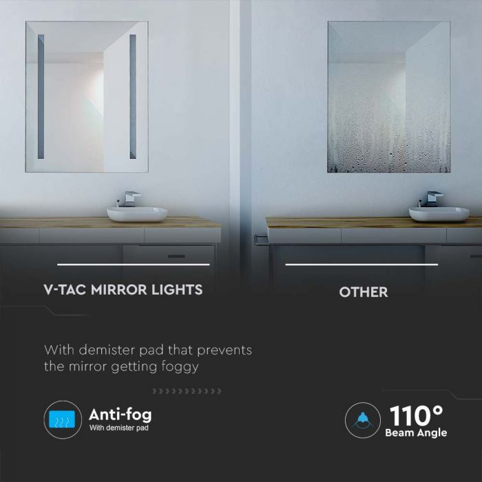 LED MIRROR RECTANGLE CHROME  35W CW 95lm 110° 700X500 IP44 ANTI-FOG