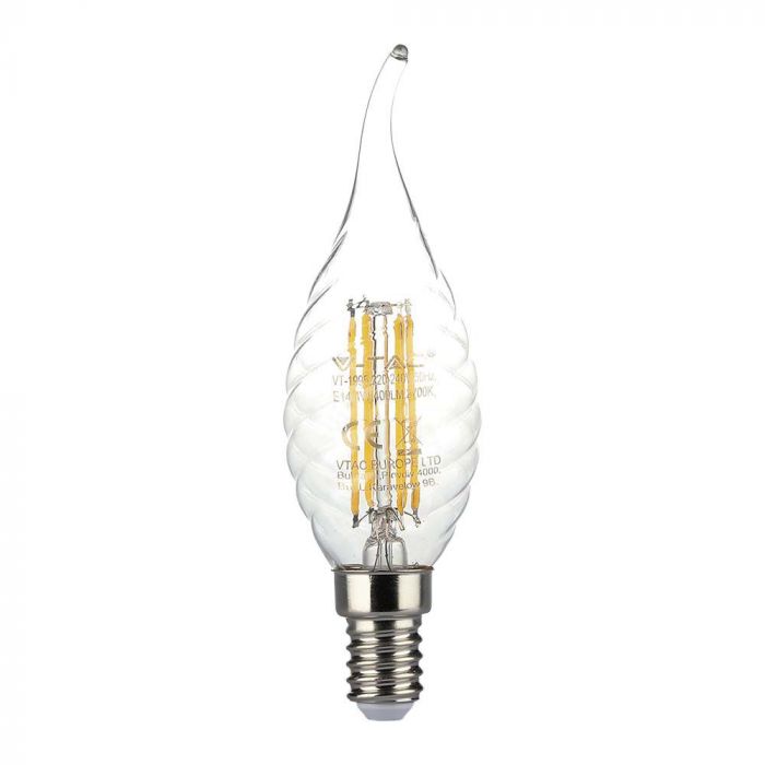 LED E14 FILAMENT LAMP 4W WW 400lm 300° 35X118 TWIST CANDLE FLAME