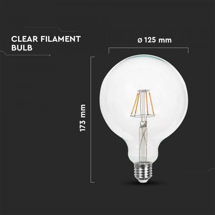 LED E27 FILAMENT LAMP G125 10W WW 1055lm 300° 125x173