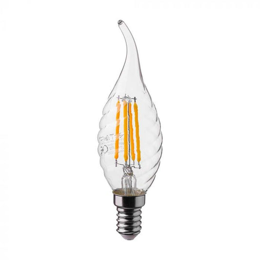 LED E14 FILAMENT LAMP 4W CW 400lm 300° 35X118 TWIST CANDLE FLAME