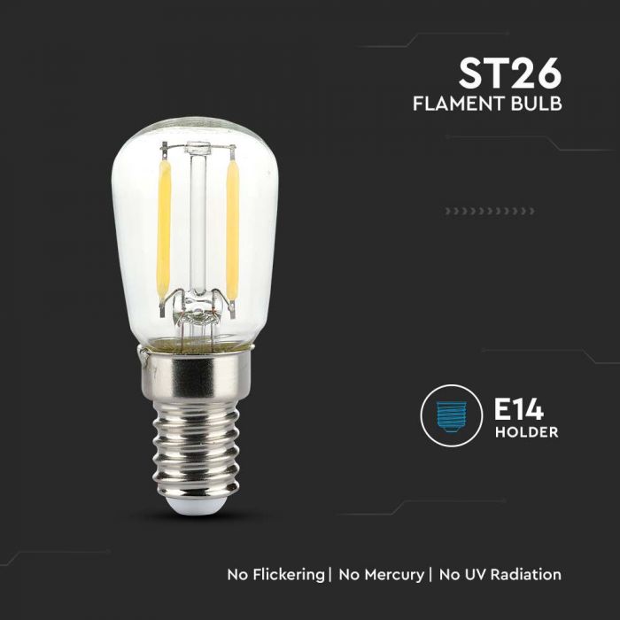 LED E14 FILAMENT LAMP 2W DL 200lm 300° 26X64 ST26 GLASS