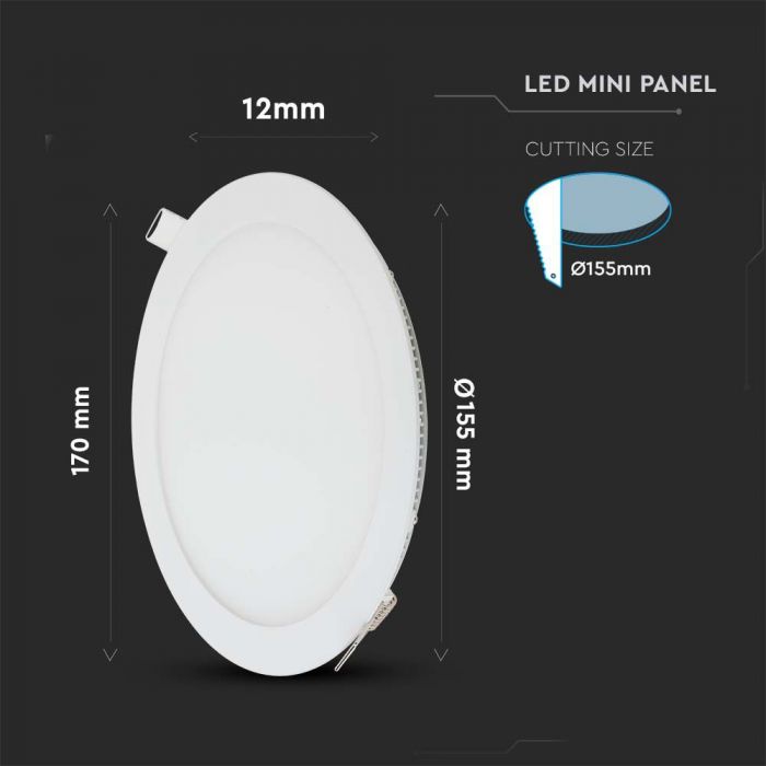LED PREMIUM ROUND DOWNLIGHT 12W 1000lm CW 120° 170x12 (155)