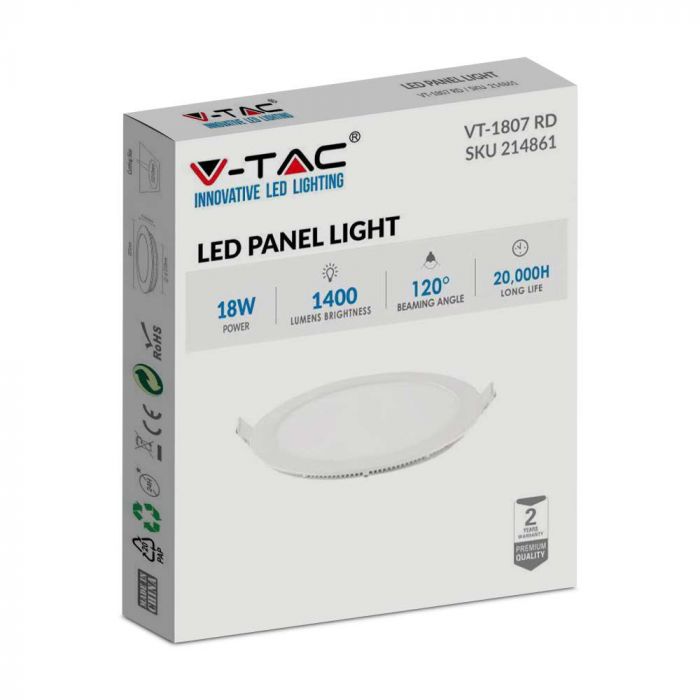LED PREMIUM ROUND DOWNLIGHT 18W 1400lm WW 120° 225x12 (210)