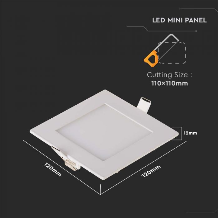 LED PREMIUM SQUARE DOWNLIGHT 6W 490lm CW 120° 120X25 (105)