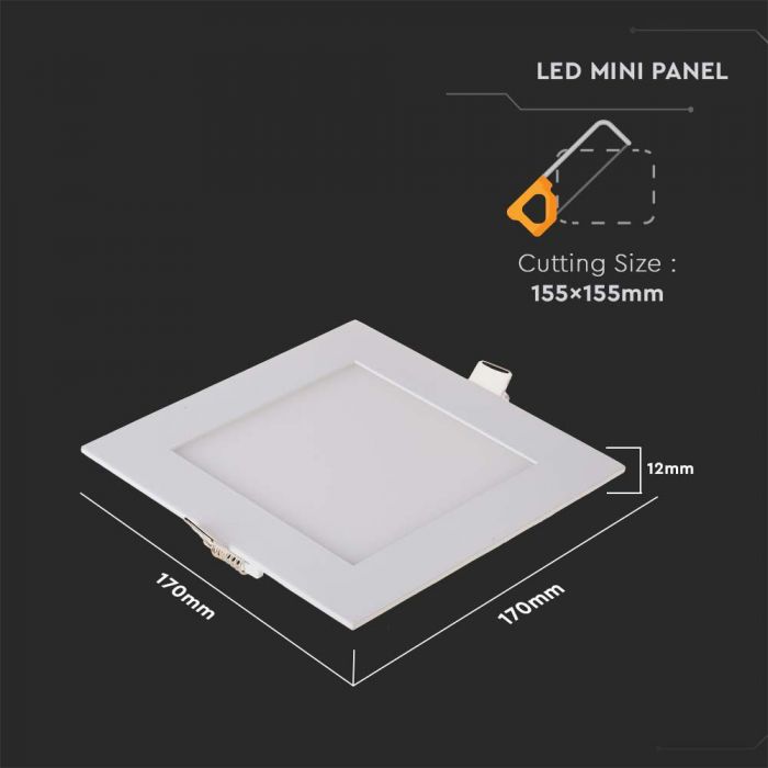 LED PREMIUM SQUARE DOWNLIGHT 12W 1000lm WW 120° 170X25 (155)