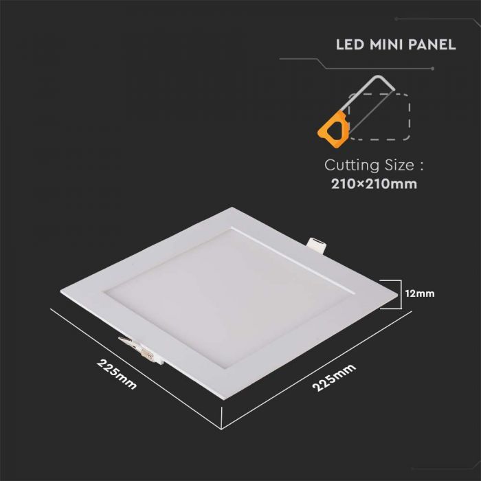 LED PREMIUM SQUARE DOWNLIGHT 18W 1400lm WW 120° 225X225X12 (210x210)