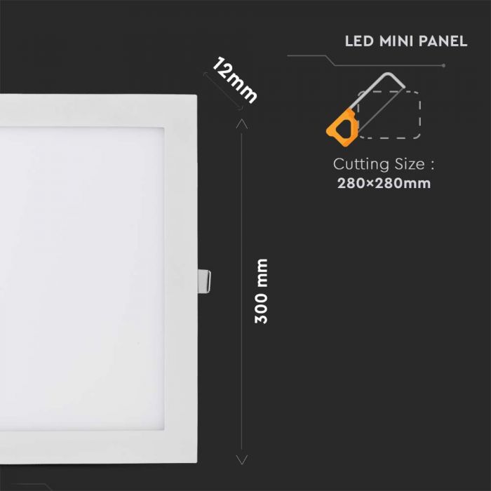 LED PREMIUM SQUARE DOWNLIGHT 24W 2500lm CW 120° 300X12 (280)