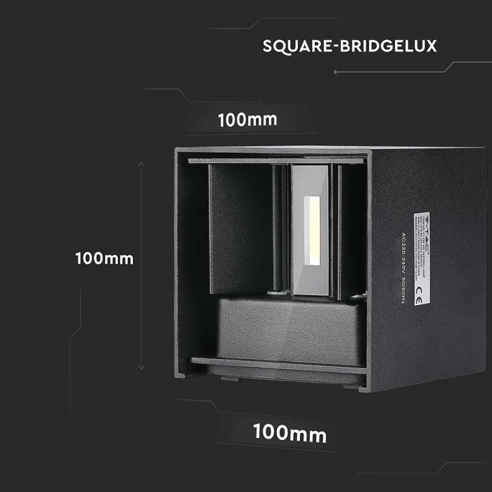 LED WALL LIGHT SQUARE ALUMINIUM 6W WW 700lm 0-120° 100X100 IP65 BLACK