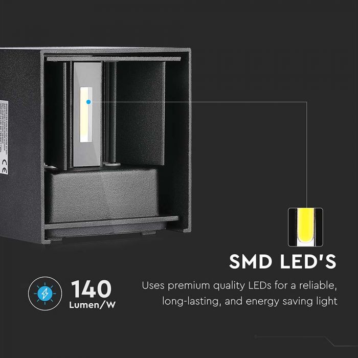 LED WALL LIGHT SQUARE ALUMINIUM 6W WW 700lm 0-120° 100X100 IP65 BLACK