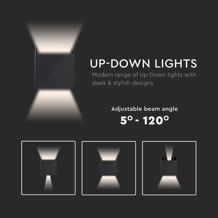 LED WALL LIGHT SQUARE ALUMINIUM 6W WW 700lm 0-120° 100X100 IP65 BLACK