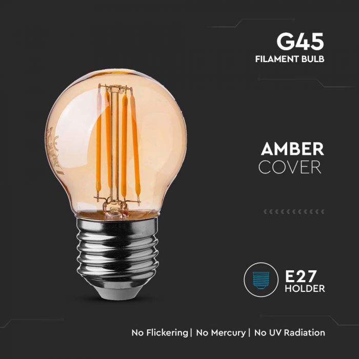 LED E27 FILAMENT AMBER COVER LAMP 4W 2200K 350lm 300° 45X78 GLOBE