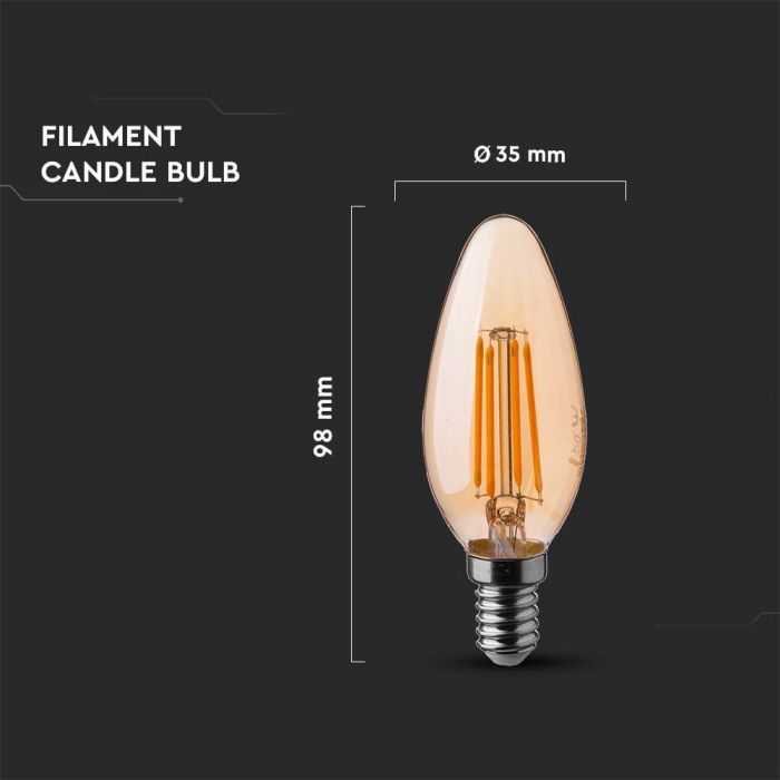 LED E14 FILAMENT AMBER COVER LAMP 4W 2200K 350lm 300° 35X98 CANDLE