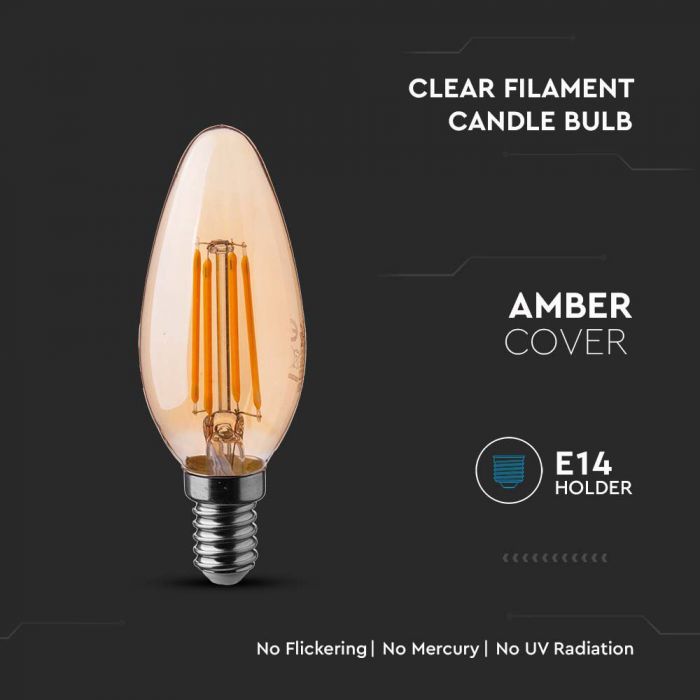 LED E14 FILAMENT AMBER COVER LAMP 4W 2200K 350lm 300° 35X98 CANDLE
