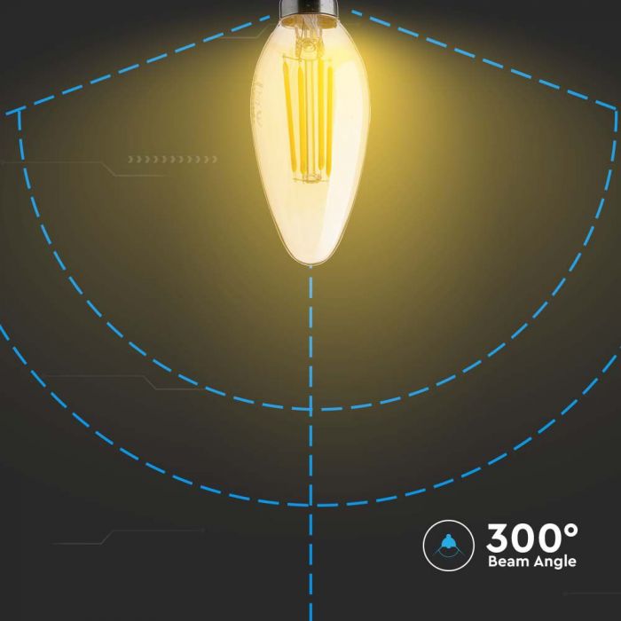 LED E14 FILAMENT AMBER COVER LAMP 4W 2200K 350lm 300° 35X98 CANDLE