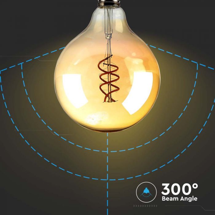 LED E27 FILAMENT LAMP AMBER G125 6W WW 380lm 300° 125X175 DOUBLE SPIRAL